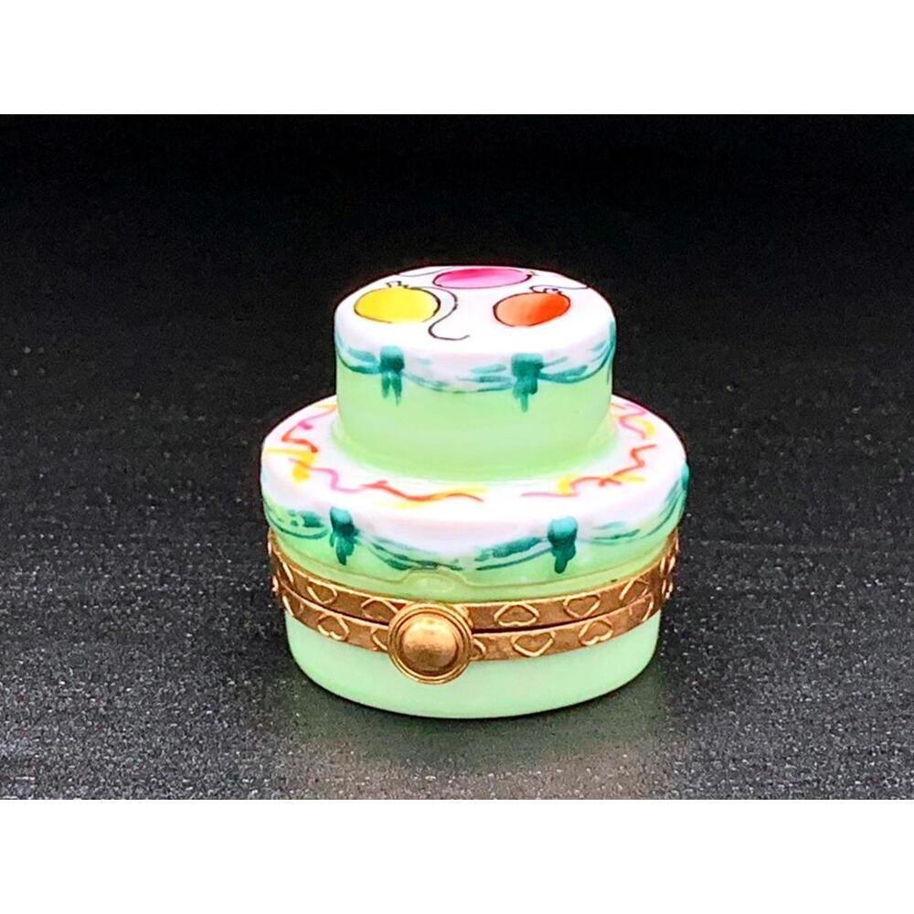 Authentic Peint Main Limoges France Tiered Cake Trinket Box Hand-Painted Signed